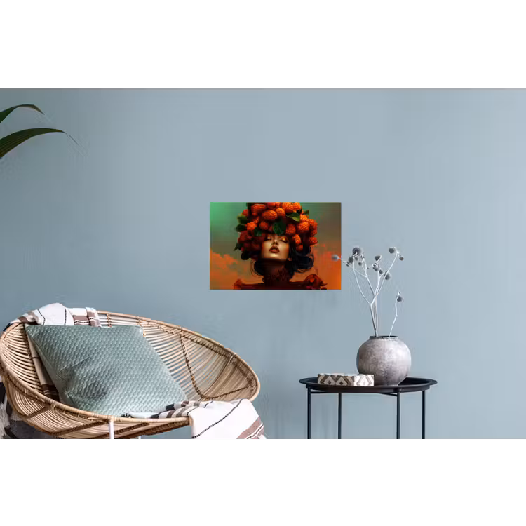 Vrouw - Frambozen - Bladeren Muursticker klein -plant