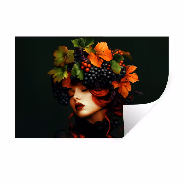 Vrouw - Rood - Groen - Druiven Muursticker klein -3d