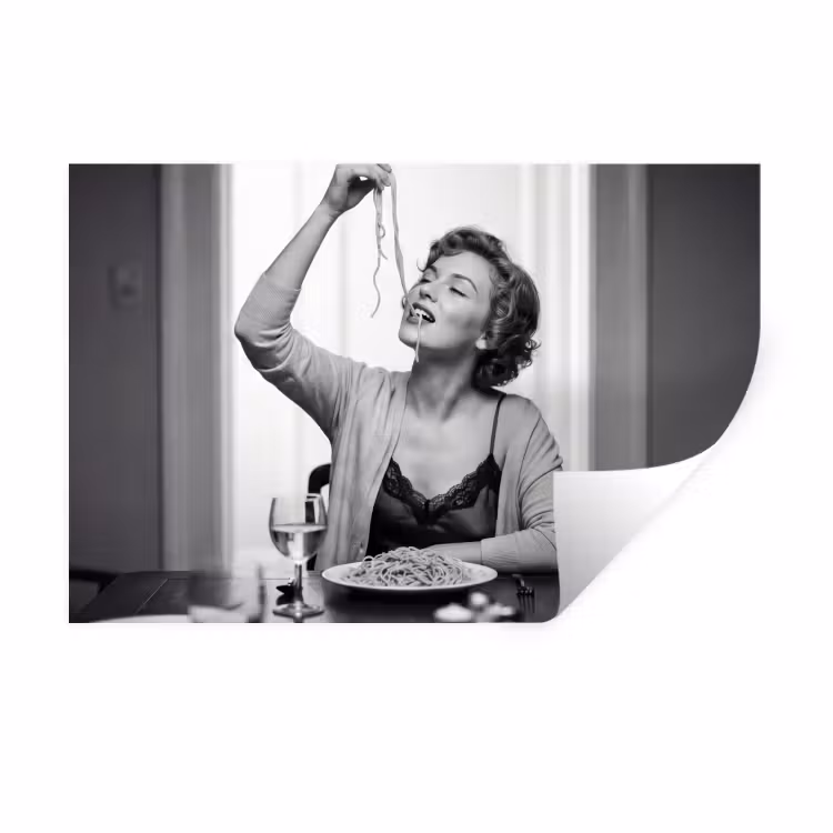 Vrouw - Spaghetti - Zwart - Wit Muursticker klein -3d