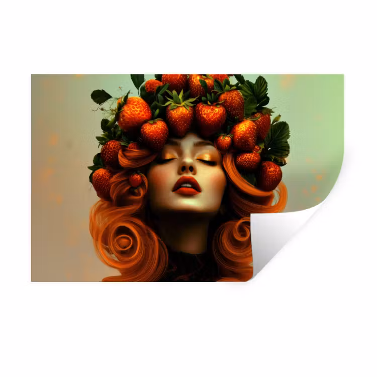 Vrouw - Aardbeien - Kroon Muursticker klein -3d
