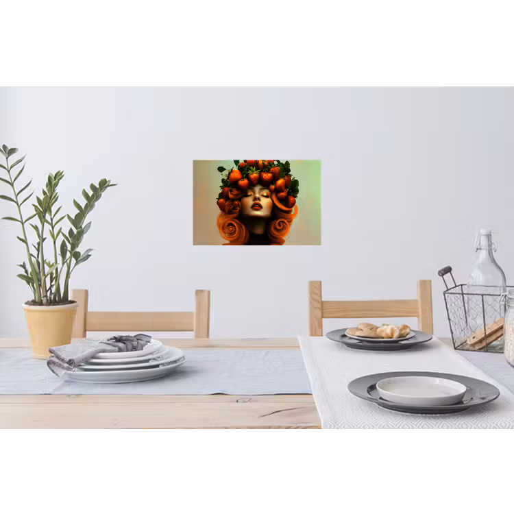 Vrouw - Aardbeien - Kroon Muursticker klein -eettafel