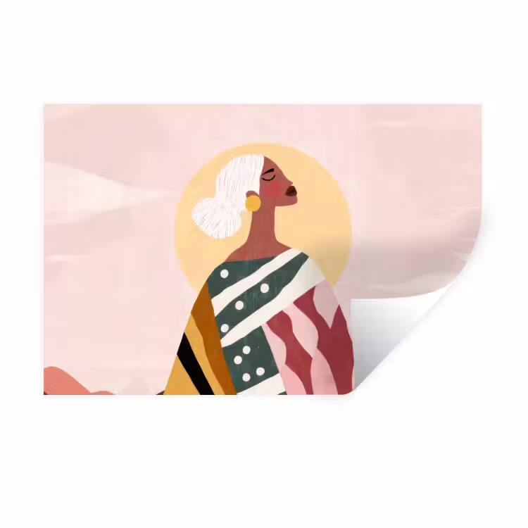 Vrouw - Zon - Kleurrijk Muursticker klein -3d