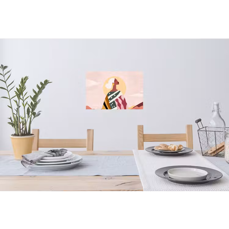 Vrouw - Zon - Kleurrijk Muursticker klein -eettafel