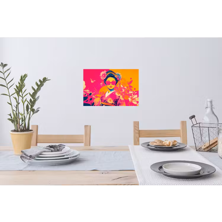 Vrouw - Zonnebril - Abstract - Oranje Muursticker klein -eettafel