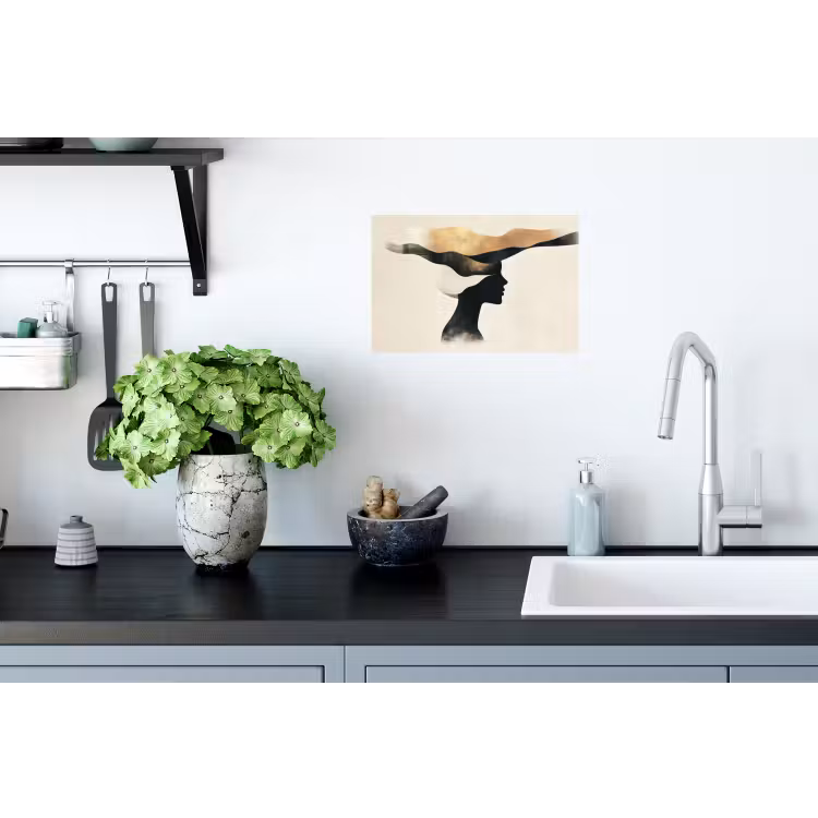 Vrouw - Golven - Zwart Muursticker klein -keuken