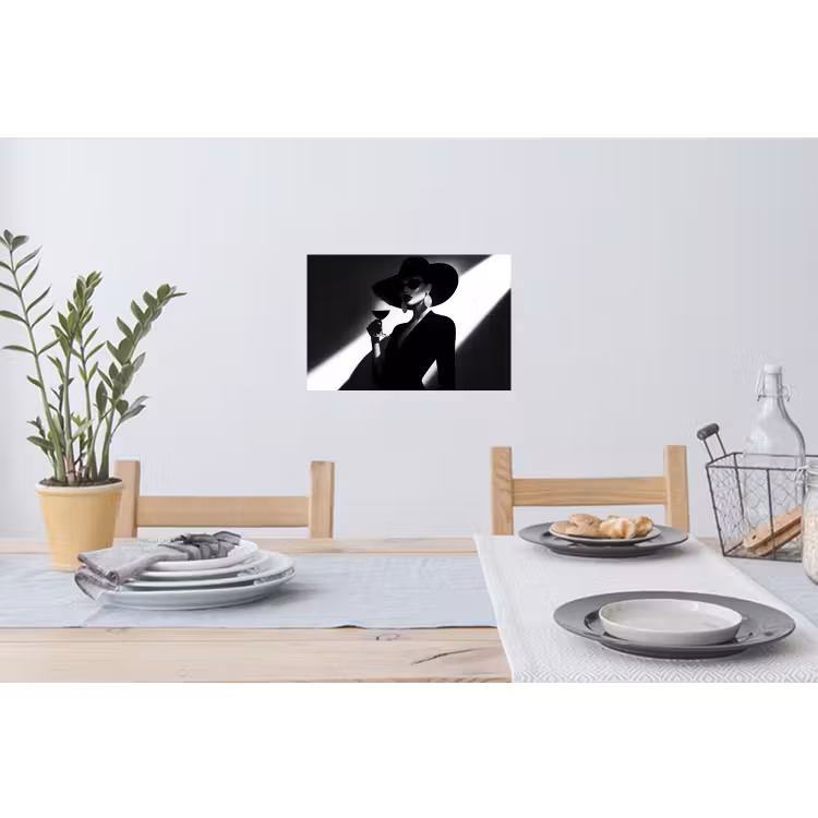 Vrouw - Wijn - Chic Muursticker klein -eettafel