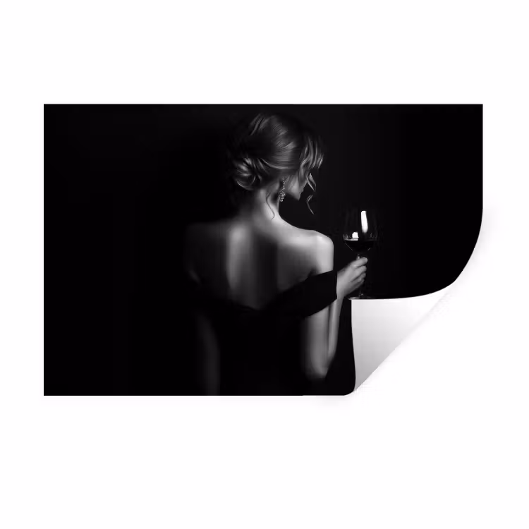 Vrouw - Wijn - Jurk Muursticker klein -3d