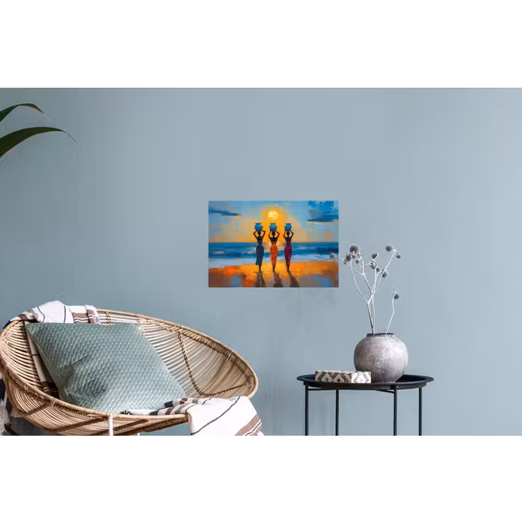 Vrouwen - Strand - Zondsondergang Muursticker klein -plant