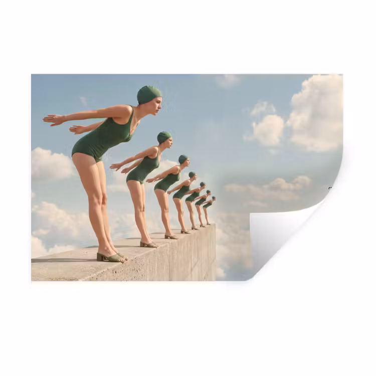 Wall Sticker - Women - Diving Pose - Clouds - Vrouwen - Duikhouding - Wolken Muursticker klein