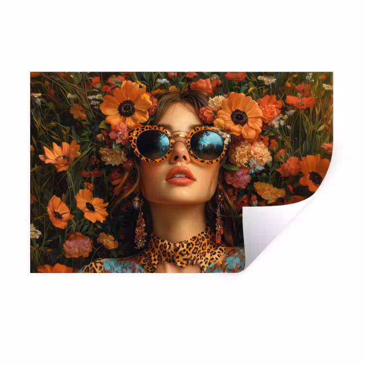 Vrouwen - Bloemen - Modern - Bril - Abstract Muursticker klein -3d