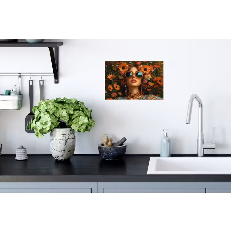Vrouwen - Bloemen - Modern - Bril - Abstract Muursticker klein -keuken