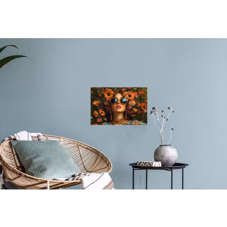 Vrouwen - Bloemen - Modern - Bril - Abstract Muursticker klein -plant