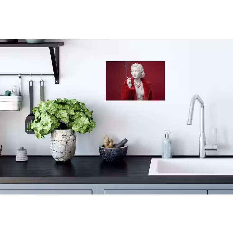 Vrouw - Bontjas - Mode - Klassiek - Rood Muursticker klein -keuken