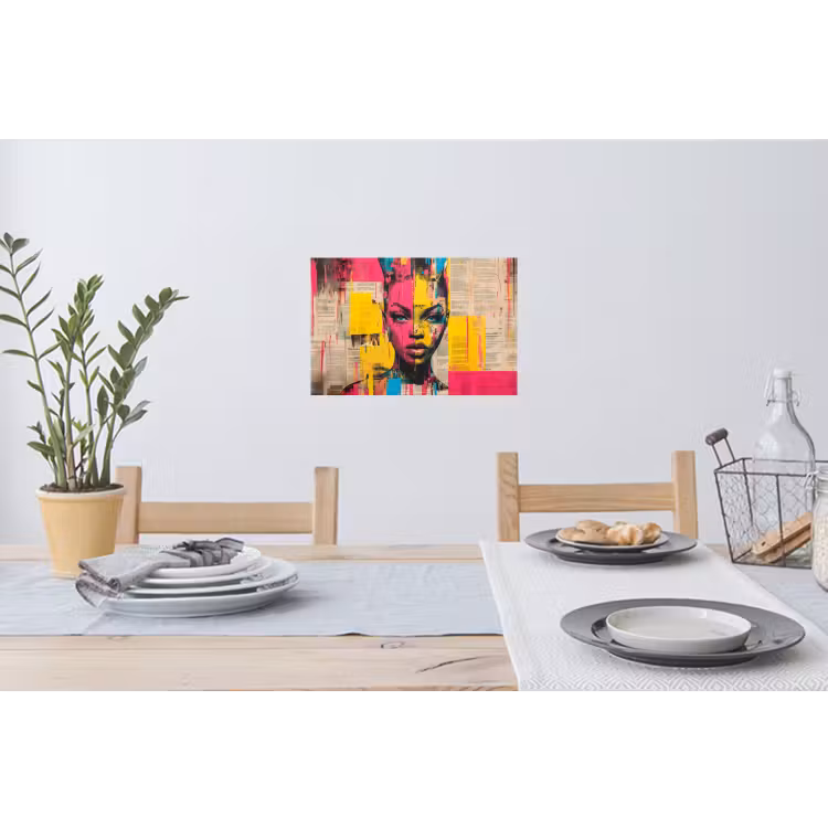 Vrouwengezicht - Krantenpapier - Abstract - Roze Muursticker klein -eettafel