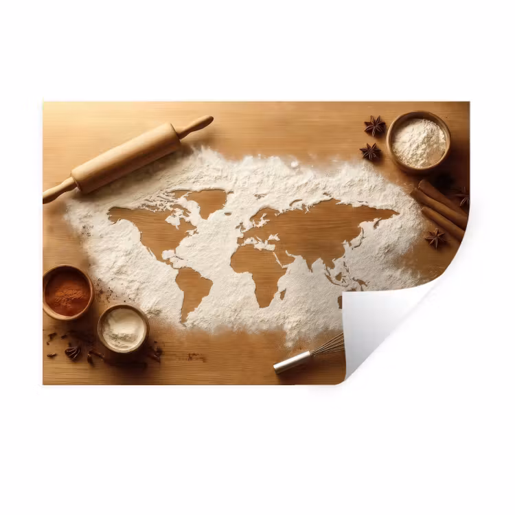 Hout - Wereldkaart - Bakken - Keuken Muursticker klein -3d