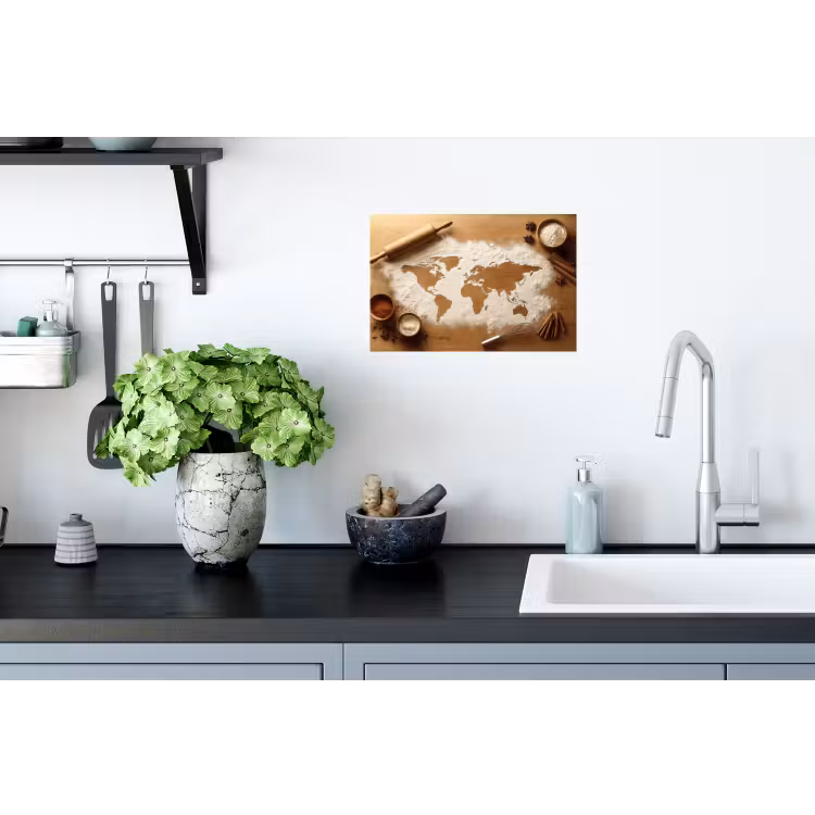 Hout - Wereldkaart - Bakken - Keuken Muursticker klein -keuken