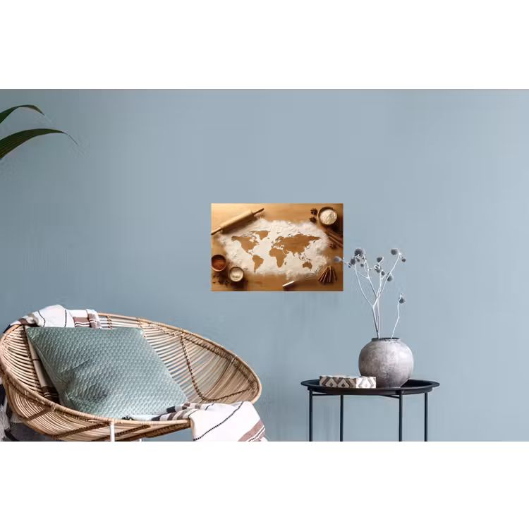 Hout - Wereldkaart - Bakken - Keuken Muursticker klein -plant