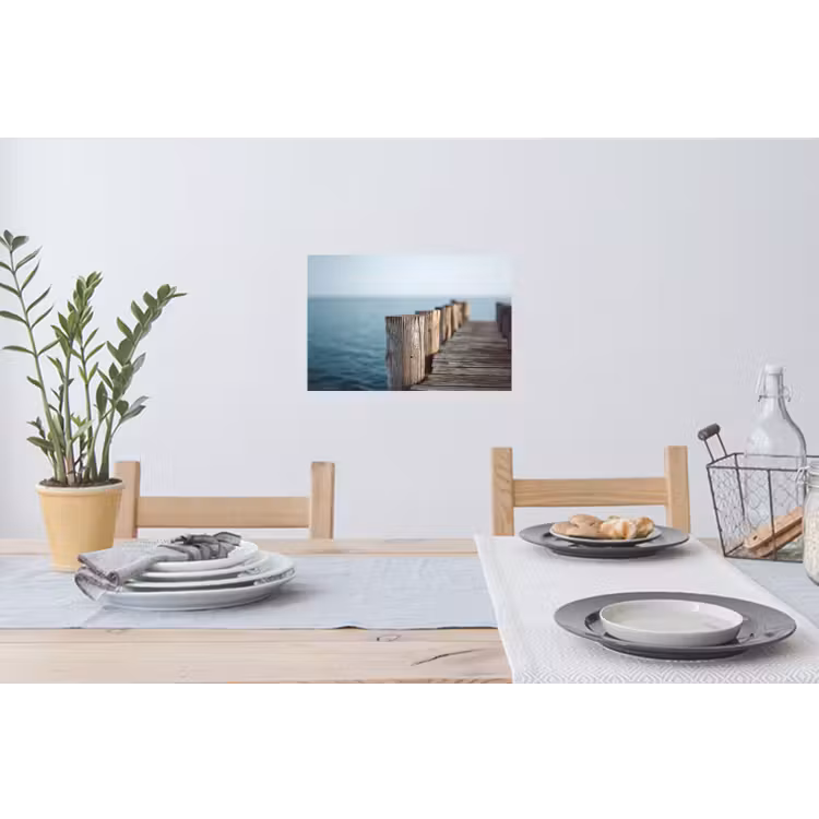 Houten steiger - Helderblauwe lucht Muursticker klein -eettafel