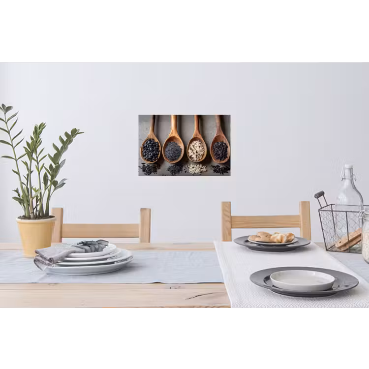 Houten - Lepels - Rijst - Zaden Muursticker klein -eettafel