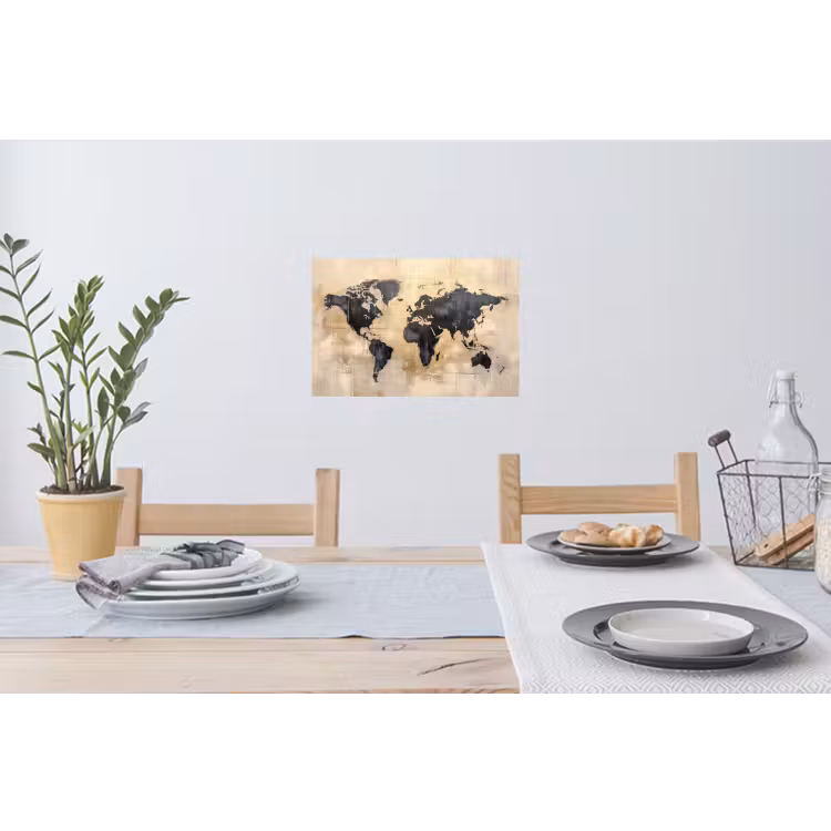 Wereldkaart - Goud - Zwart - Abstract Muursticker klein -eettafel