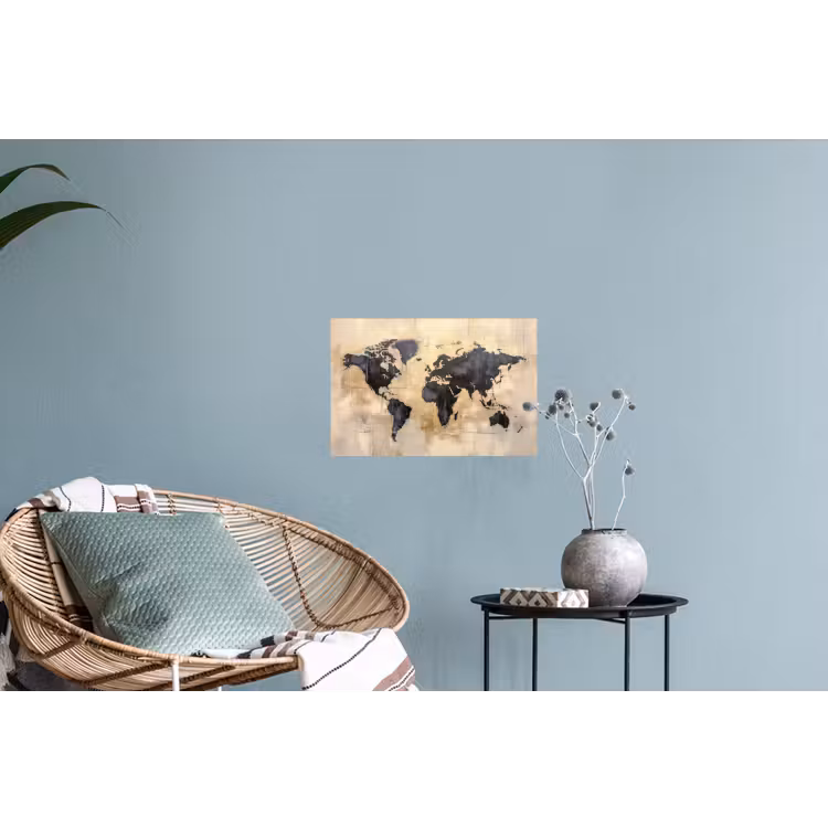 Wereldkaart - Goud - Zwart - Abstract Muursticker klein -plant