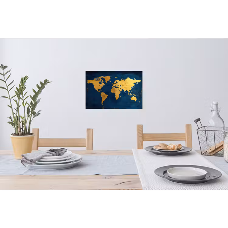 Wereldkaart - Goud - Donkerblauw Muursticker klein -eettafel