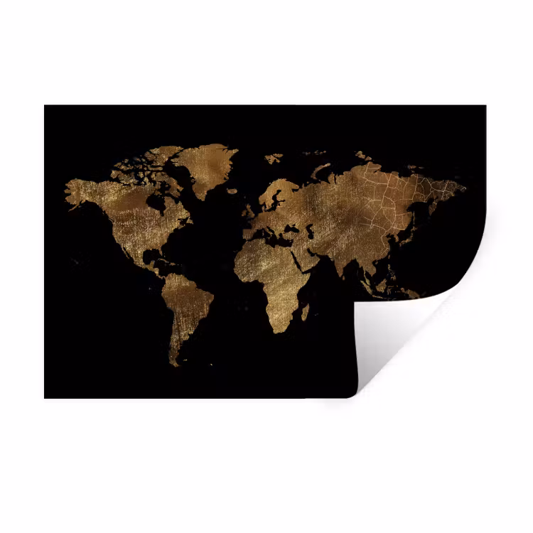 Wereldkaart - Goud - Luxe - Aarde - Zwart Muursticker klein -3d