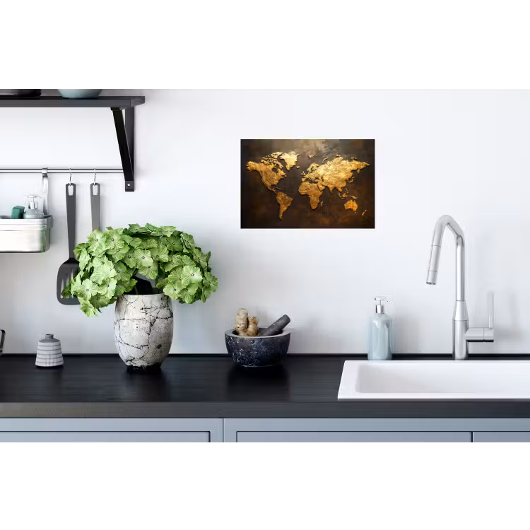 Wereldkaart - Goud - Roest Muursticker klein -keuken