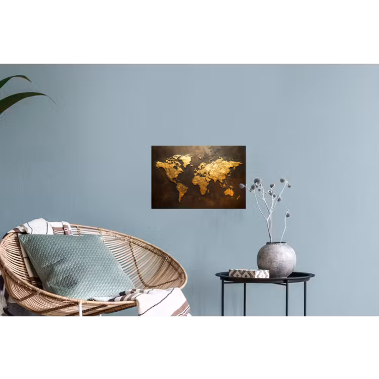 Wereldkaart - Goud - Roest Muursticker klein -plant