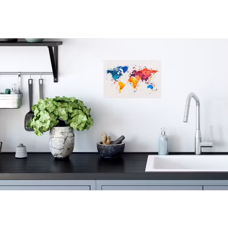 Wereldkaart - Graffiti - Kleurrijk Muursticker klein -keuken
