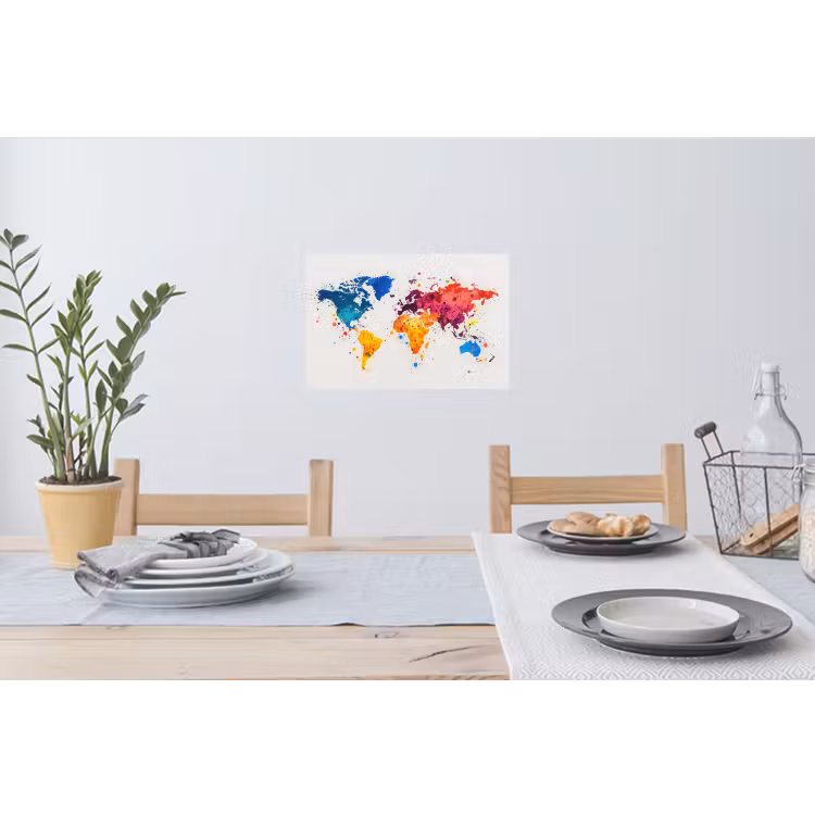 Wereldkaart - Graffiti - Kleurrijk Muursticker klein -eettafel