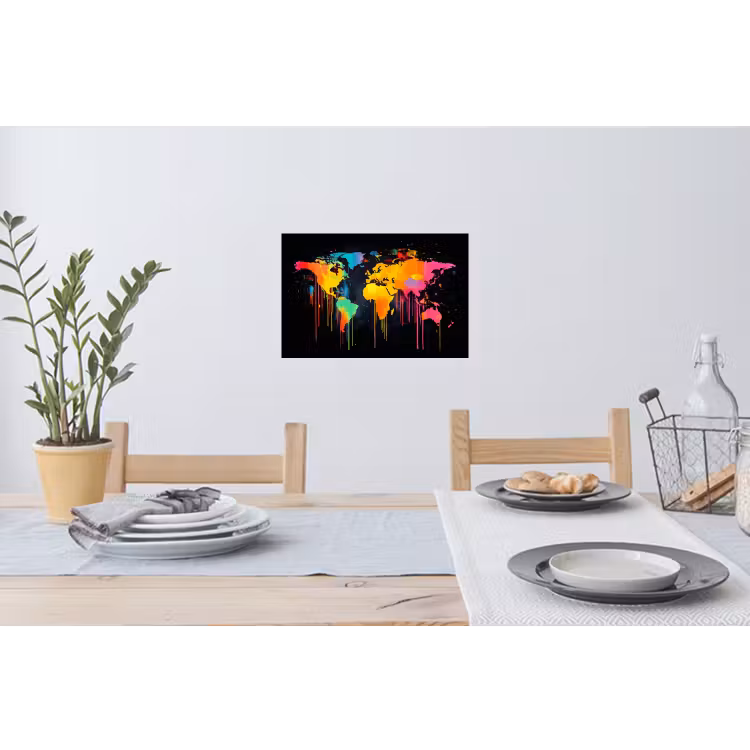Wereldkaart - Verf - Kleurrijk - Graffiti - Wereld Muursticker klein -eettafel
