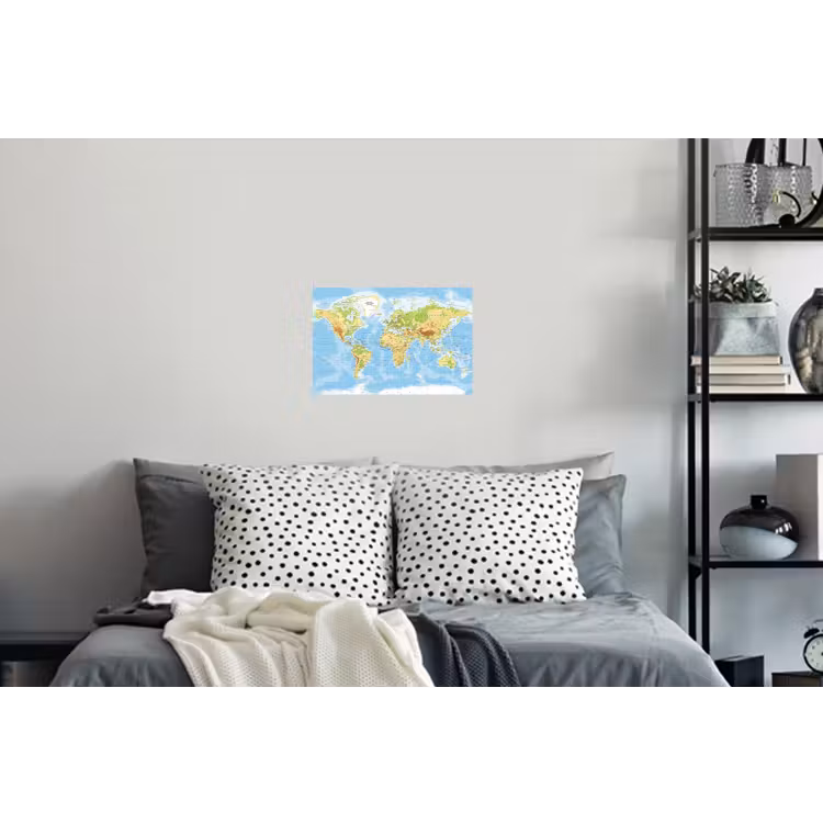 Wereldkaart - Staatkundig - Blauw - Aarde - Educatief Muursticker klein -slaapkamer
