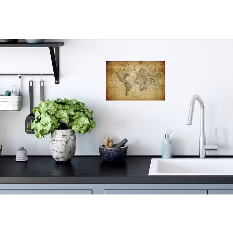 Wereldkaart - Vintage - Antiek - Bruin - Papier Muursticker klein -keuken