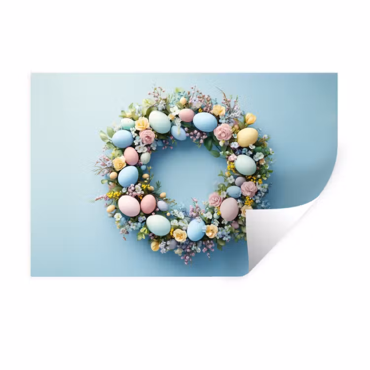 Krans - Eieren - Bloemen Muursticker klein -3d