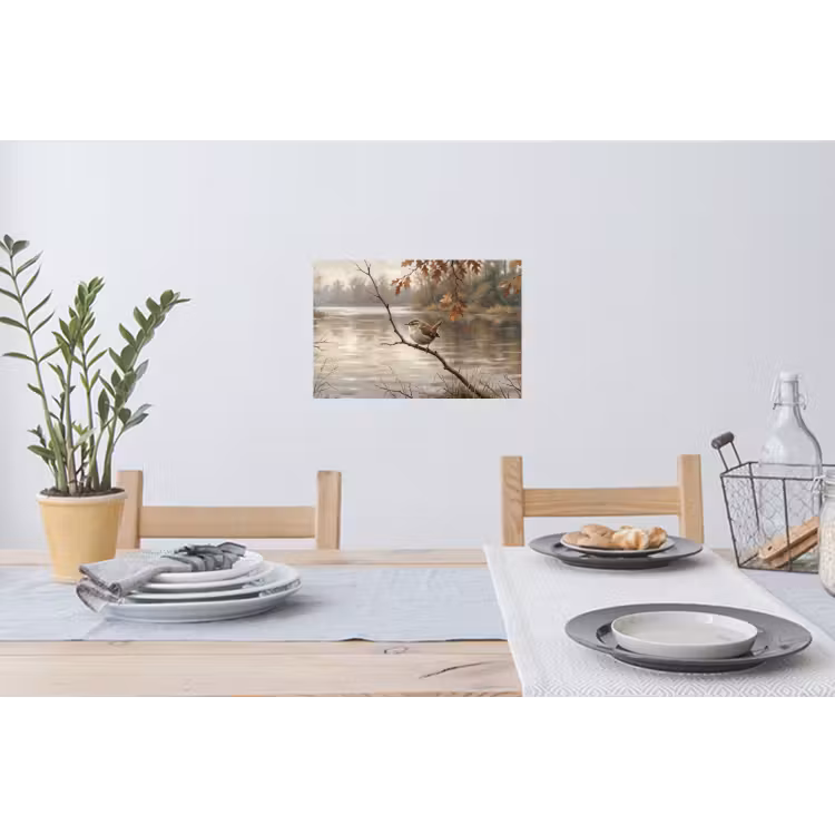 Winterkoninkje - Tak - Rivier - Natuur - Sfeervol Muursticker klein -eettafel