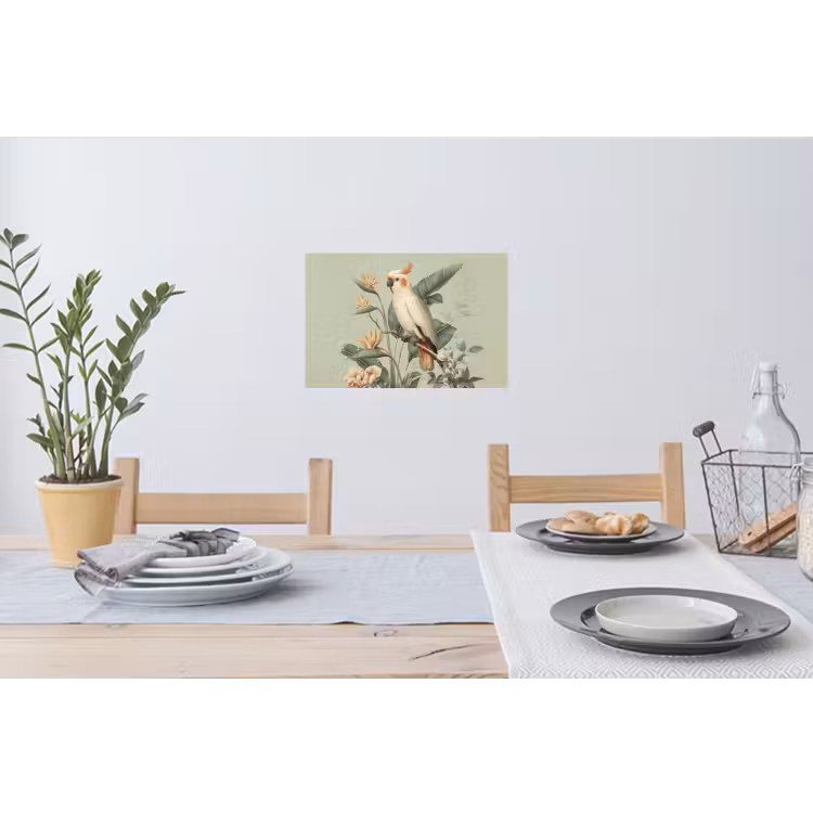 Gele kuifkaketoe - paradijsvogelbloemen - Groen Muursticker klein -eettafel