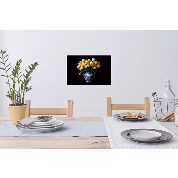 Geel - Tulpen - Vaas - Bloemen Muursticker klein -eettafel