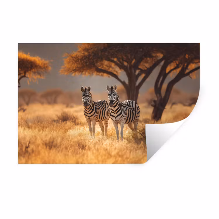 Zebra's - Savannelandschap - Gras Muursticker klein -3d