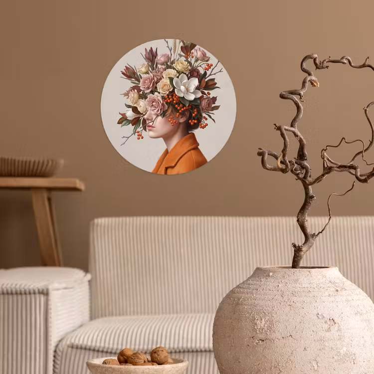Gezicht - Boeket - Kleurrijk Wandcirkel behangsticker klein -sfeer1