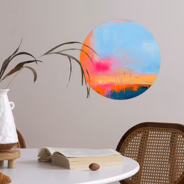 Abstract - Kleurvlakken - Modern - Oranje - Blauw Wandcirkel behangsticker klein -sfeer3