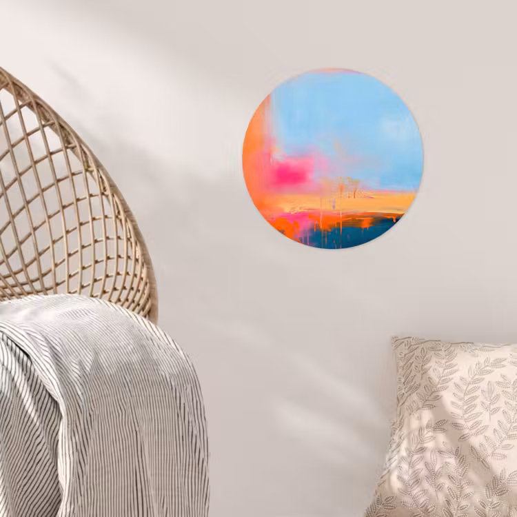 Abstract - Kleurvlakken - Modern - Oranje - Blauw Wandcirkel behangsticker klein -sfeer4