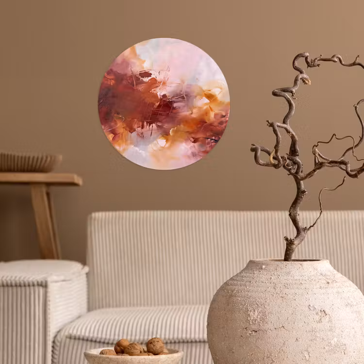Abstract - Kleurrijk - Kunst - Modern - Roze-Rood Wandcirkel behangsticker klein -sfeer1
