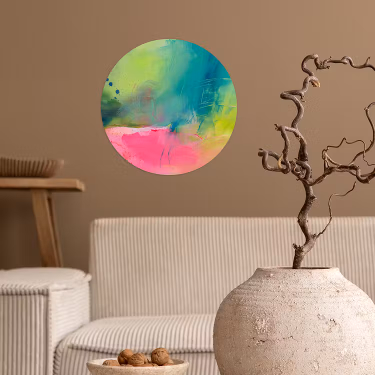 Abstract - Kleuren - Modern - Groen - Roze Wandcirkel behangsticker klein -sfeer1