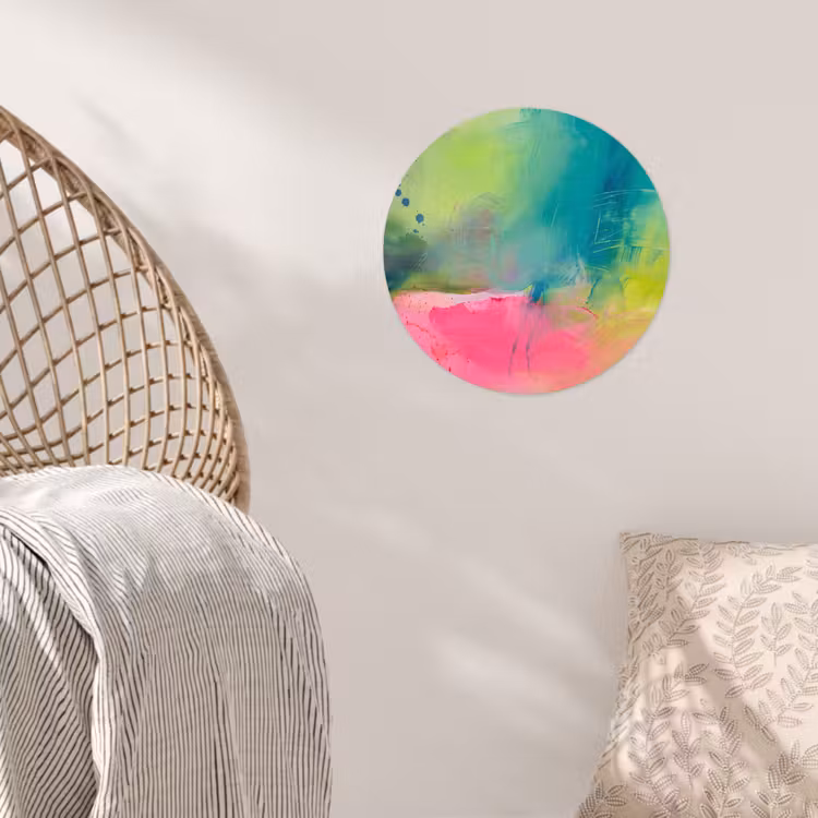 Abstract - Kleuren - Modern - Groen - Roze Wandcirkel behangsticker klein -sfeer4