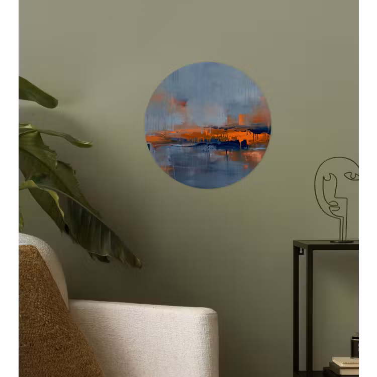 Abstract - Kleuren - Modern - Oranje - Grijs Wandcirkel behangsticker klein -sfeer2