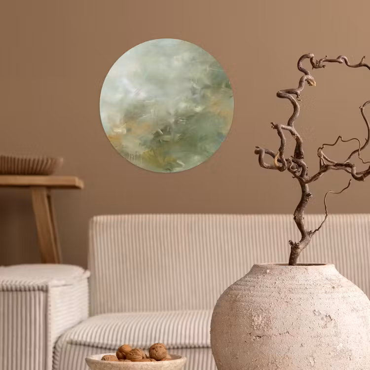Abstract - Groen - Beige - Modern - Kunst Wandcirkel behangsticker klein -sfeer1