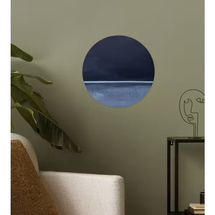 Abstract - Horizontale lijn - Minimalistisch - Donkerblauw - Kunst Wandcirkel behangsticker klein -sfeer2