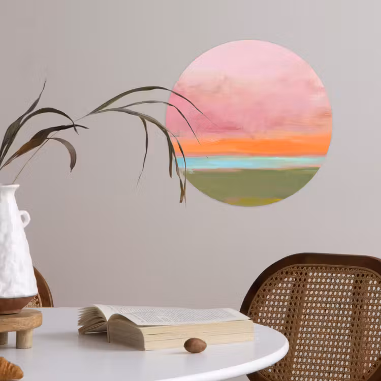 Abstract - Landschap - Modern - Roze - Oranje Wandcirkel behangsticker klein -sfeer3