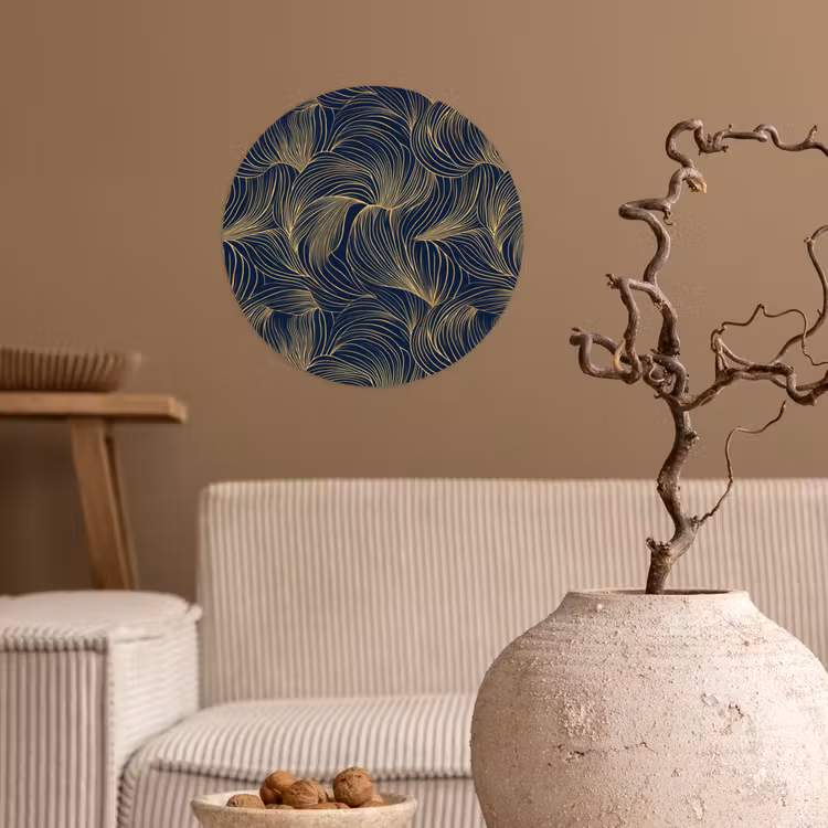 Abstract - Lijnen - Blauw - Goud Wandcirkel behangsticker klein 186 -sfeer1